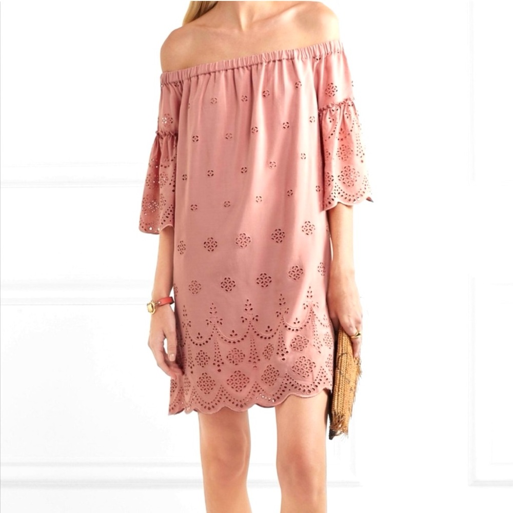 Madewell Mini Dress Dusty Pink Off Shoulder Lace Eyelet Demure  SZ 8 EUC